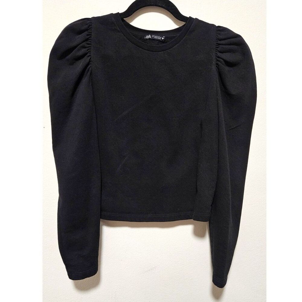 Zara Puff Sleeve Sweatshirt Washed Black Cropped S